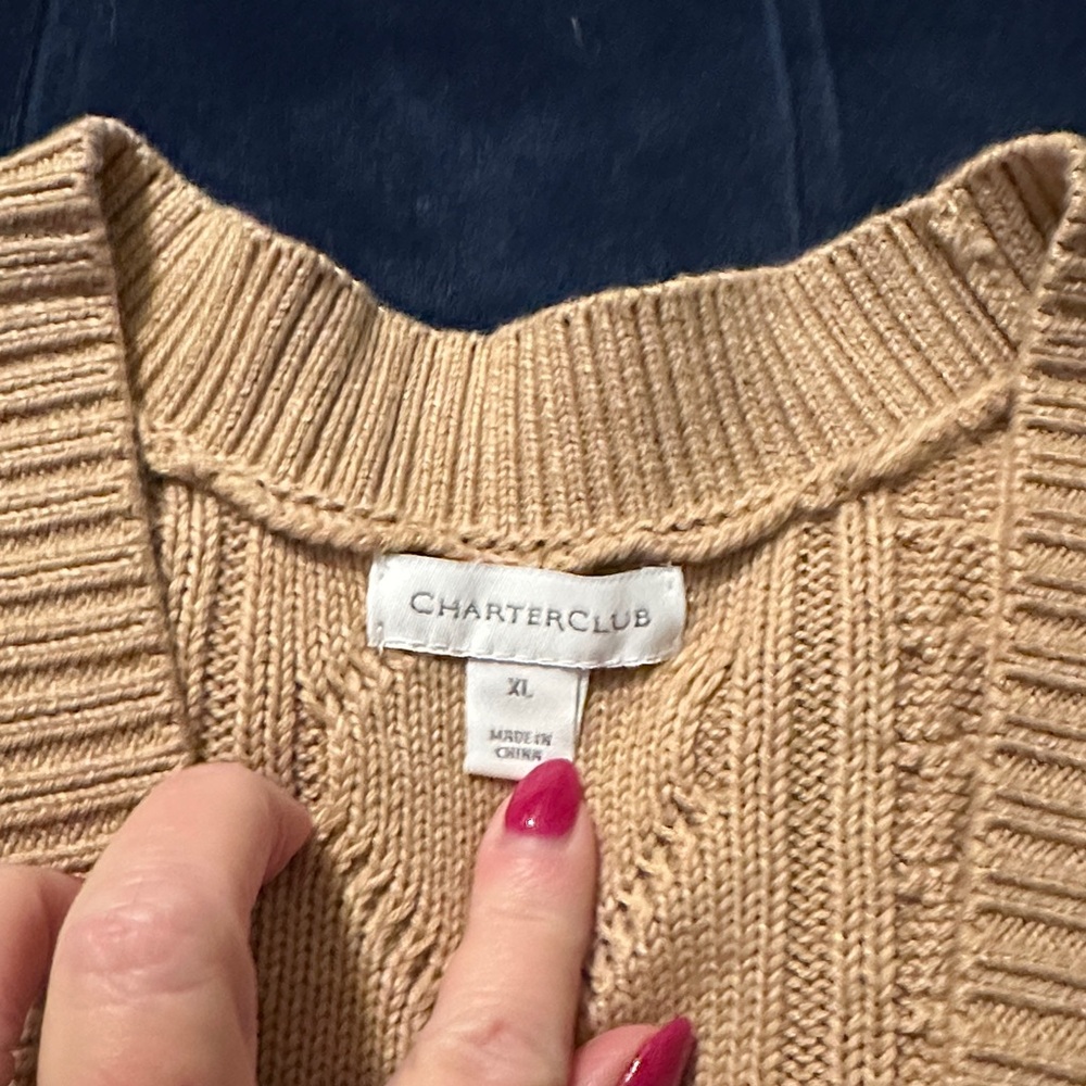Charter Club Khaki Cable Knit Vest - Picture 2 of 6